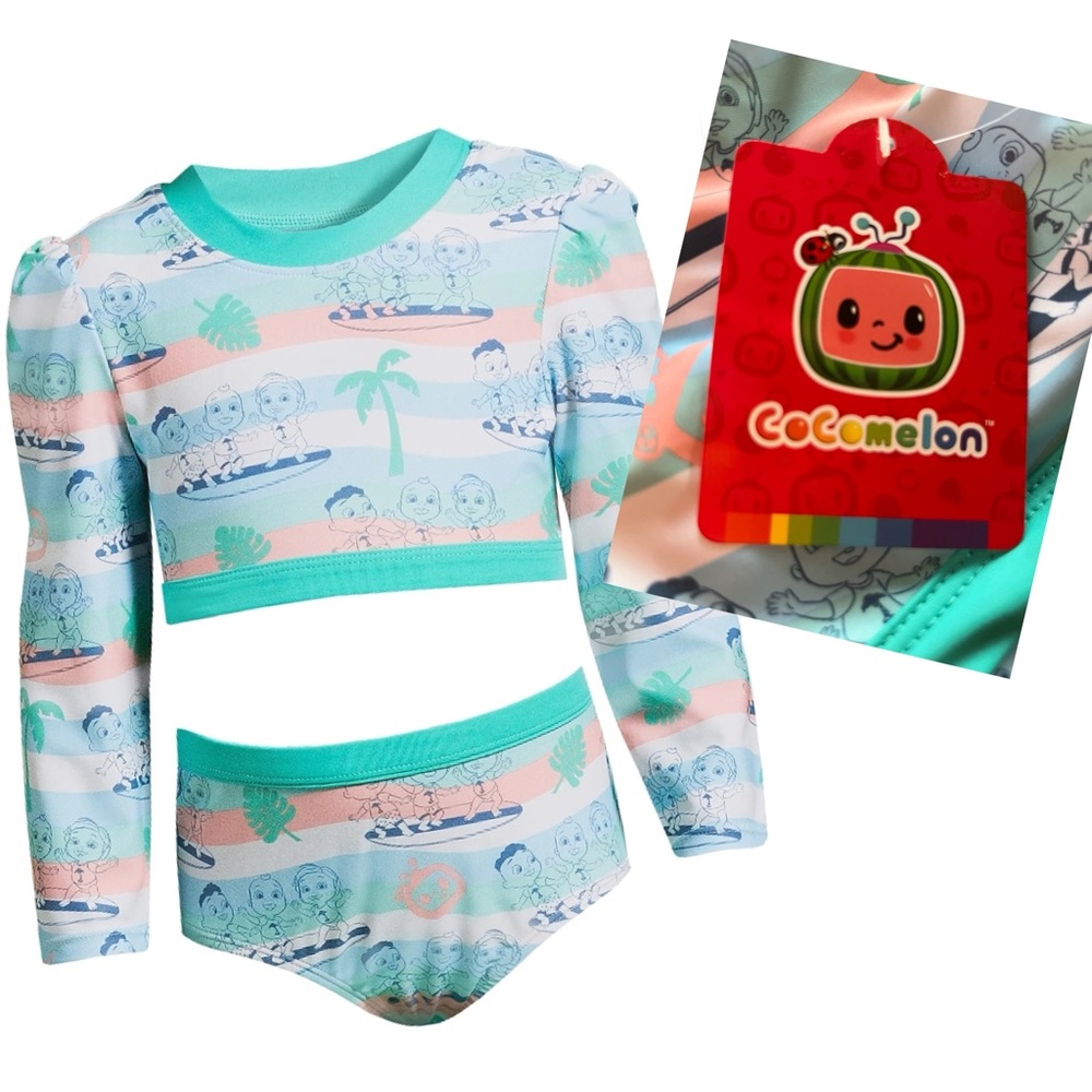 COCOMELON Girl's Long Sleeve Rashguard Swimming Set, Size 3T